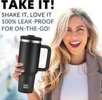Load image into Gallery viewer, WETOWETO 40oz Tumbler with Handle and Lid | 100% Leakproof Insulated Stainless Steel Travel Mug | Keeps Cold 34Hrs/Hot 10Hrs | Dishwasher Safe, Fits Car Cup Holder (Midnight Black Color)