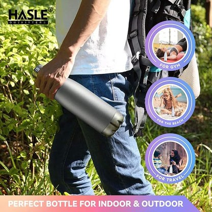 HASLE OUTFITTERS 17oz Stainless Steel Water Bottles Bulk, Vacuum Insulated Water Bottles Double Walled Reusable Metal Sports Water Bottles Keep Drinks Hot and Cold, Gray, 4Packs