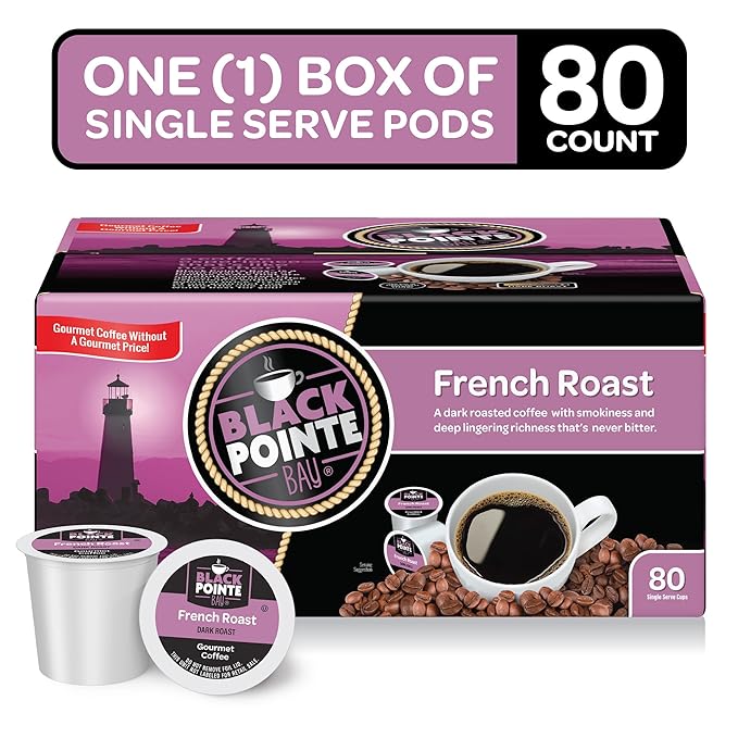 Black Pointe Bay Coffee French Roast, Dark Roast, 80 Count, Single Serve Coffee Pods for Keurig K-Cup Brewers