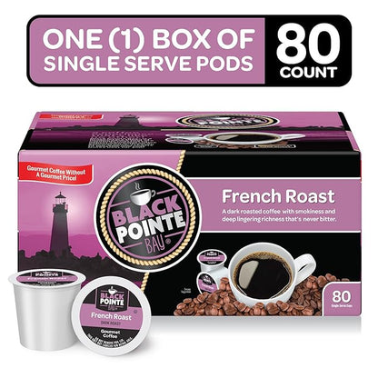 Black Pointe Bay Coffee French Roast, Dark Roast, 80 Count, Single Serve Coffee Pods for Keurig K-Cup Brewers