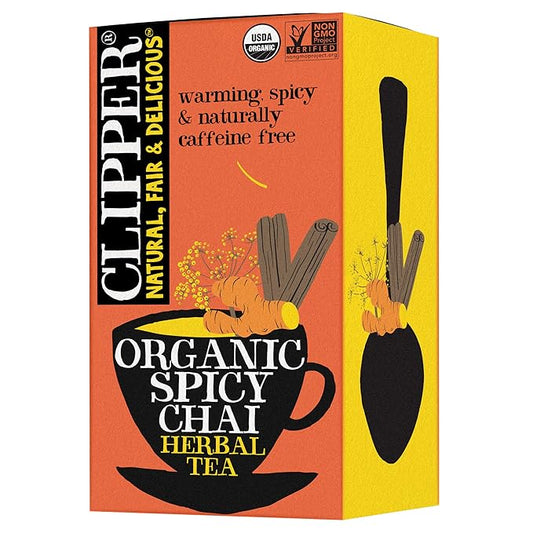 Clipper Tea Spicy Chai Herbal Tea – Caffeine Free, USDA Organic, Great Hot or Iced – Warming, Spicy, Natural, Fair & Delicious – 20 Tea Bags