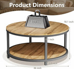 Load image into Gallery viewer, NSdirect Round Coffee Table, 36in Rustic Wooden Surface Top &amp; Sturdy Metal Legs Industrial Sofa Table for Living Room Modern Design Home Furniture with Storage Open Shelf (Natural Walnut)