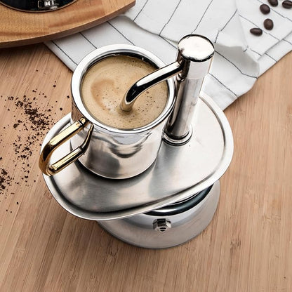 Kings County Tools Single Spout 1 Cup Coffee Maker - Stainless Steel Stovetop Espresso Maker - Italian Coffee Machine for Espresso, Cappuccino, and Mocha - Portable Brew Pot for Home or Camping