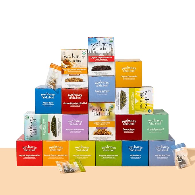 Two Leaves and a Bud Organic Earl Grey Tea Bags, Whole Leaf Caffeinated Black Tea in Compostable Sachets, Caffeinated Black Tea Flavored with Bergamot, Add Milk and Sugar, 100 Count (Pack of 1)