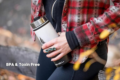 HYDRO CELL Stainless Steel Insulated Water Bottle with Straw - For Cold & Hot Drinks - Metal Vacuum Flask with Screw Cap and Modern Leakproof Sport Thermos for Adults (Black/White 18oz)