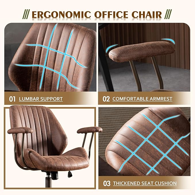 High Back Office Chair,Modern Swivel Office Chair,Brown Suede Fabric Gaming Chair,Height Adjustable Home Office Desk Chair with Lumbar Support