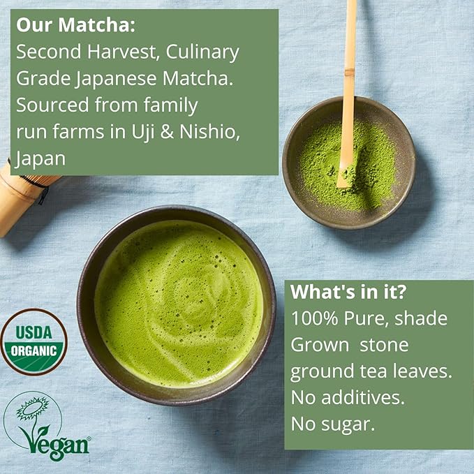 Matcha Green Tea Powder - Organic Culinary Grade Matcha, Second Harvest for Lattes & Drinks, Pure, Authentic Japanese - 125 Servings 250g Bulk Size [8.8oz] - Antioxidants, Energy & Health