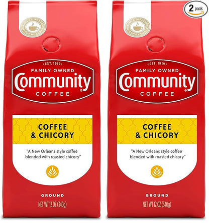 Community Coffee and Chicory Medium-Dark Roast Ground Coffee, 12 Oz (Pack of 2)