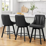 Load image into Gallery viewer, Swivel Bar Stools with Backs, 24" Counter Height Bar Stools Set of 2, PU Leather Upholstered Counter Barstools with Solid Wood Legs for Kitchen Island, Home Bar, Black