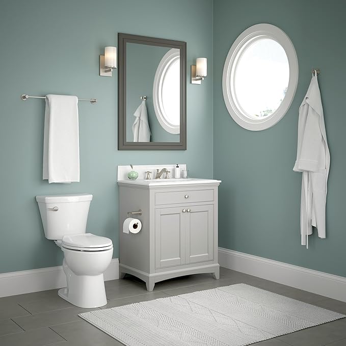 Franklin Brass Kildare 3-Piece Bathroom Set Satin Nickel 18" + 6" Towel Rack, Toilet Paper Holder/Hand Towel Holder, Hook | 3-Piece Bath Hardware Accessories Set KLD63-SN