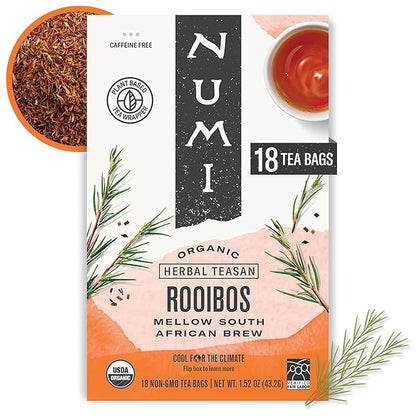 Numi Organic Rooibos Tea, 18 Herbal Tea Bags, Microplastic Free, Packed with Antioxidants, Great for Evening Relaxation