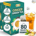 Load image into Gallery viewer, LeafLea Green Tea with Ginger, 80 Tea Bags (2 Packs), Natural Green Tea with Ginger Root, Lightly Sweetened with Stevia, Supports Digestion and Immunity, Low Caffeine, Non-GMO, Gluten-Free