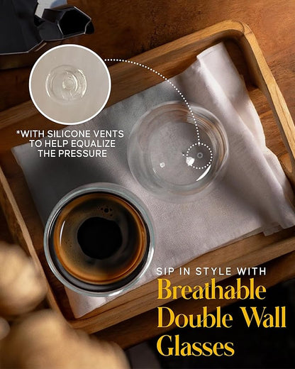 Kitchables Double Walled Glass Coffee Mugs Set of 2, 15oz Insulated Glass Coffee Mugs for Cappuccino, Latte, Tea, Espresso - Latte Cup - Tazas Para Cafe