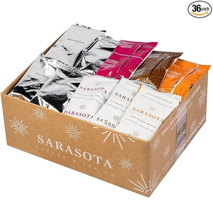Flavored Ground Coffee Sampler Pack – Variety Gift Set, Medium Roast, Low Acid, Pre-Measured 2oz Pouches, Gourmet Bulk Coffee Packets for 12-Cup Drip Makers