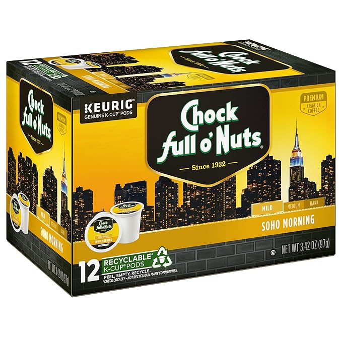 Chock full o’Nuts Variety Pack Keurig K-Cup Pods for Keurig Brewers – Premium Arabica, Mild, Medium and Dark Roast – Single Serve – 4 Packs of 12 K-Cup Pods