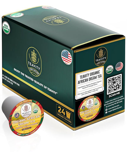 Organic Rooibos Tea Pods with Vanilla & Orange - Naturally Decaf Tea - African Dream by Teavity (24 Tea Pods)