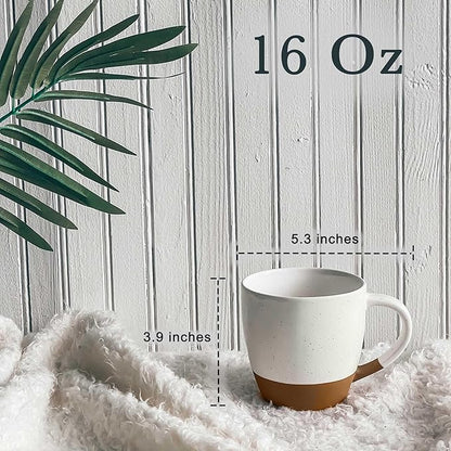 Mora Ceramic Large Latte Mug Set of 4, 16oz - Microwavable, Porcelain Coffee Cups With Big Handle - Modern, Boho, Unique Style For Any Kitchen. Microwave Safe Stoneware - Vanilla White