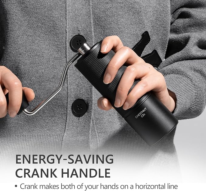 TIMEMORE Chestnut C3S Manual Coffee Grinder, Stainless Steel S2C Conical Burr Coffee Grinder, Hand Coffee Grinder, Adjustable Grind Setting for Travel/Camping/Home, Black