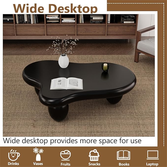 Cloud Coffee Table Modern Cute Coffee Tables Irregular Simple Tea/Center Table for Small Space End Table for Living Room, Home Office, Indoor (Black A Cloud 47.2" Wx35.4 Dx15.7 H)