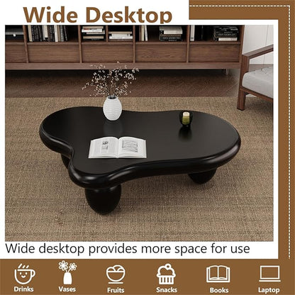 Cloud Coffee Table Modern Cute Coffee Tables Irregular Simple Tea/Center Table for Small Space End Table for Living Room, Home Office, Indoor (Black A Cloud 47.2" Wx35.4 Dx15.7 H)