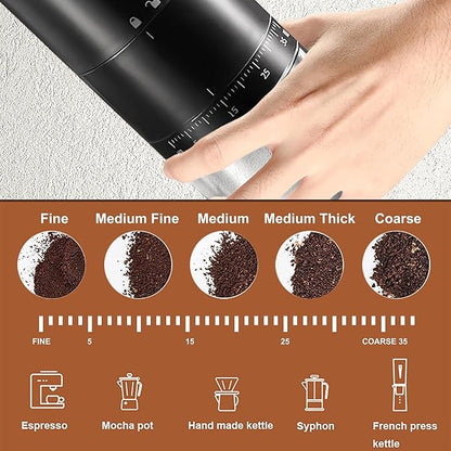 Portable Electric Burr Coffee Grinder with 38 Adjustable Grind Settings - USB Rechargeable Ceramic Core Conical Burr, Coffee Bean Grinder for Espresso, French Press, Travel, Camping, Home & Office Use