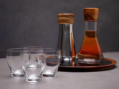 nambe Vie Decanter | Glass Wine Decanter Bottle for Bourbon, Brandy, Juice, and Liquor with Wood Stopper | Made of Glass and Acacia Wood | 10-Inch | Dishwasher Safe | Designed by Chris Granneberg