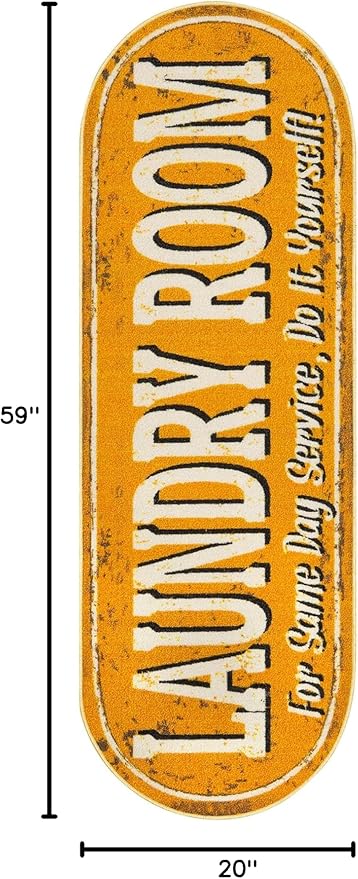 Ottomanson 20" x 59" Oval Laundry Room Rug - Non-Slip Mat for Laundry & Mudroom - Durable, Stain-Resistant, and Easy to Clean Perfect for High-Traffic Areas - Runner Rug for Entryway Bathroom, Yellow