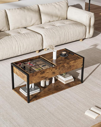 Coffee Table, 40" Center Table with Storage Shelf, Rectangle Coffee Table, for Living Room, Toolless, Easy Assembly, Simple Style, Rustic Brown (Colonial)