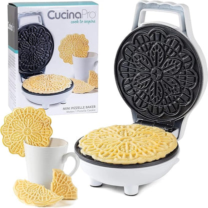 Mini Electric Pizzelle Maker- Makes 1 Personal Tiny Sized 4" Traditional Italian Waffle in Minutes- Nonstick Iron Press w Recipe Guide - Unique Dessert Cookie Treat or Housewarming Baking Gift for Her