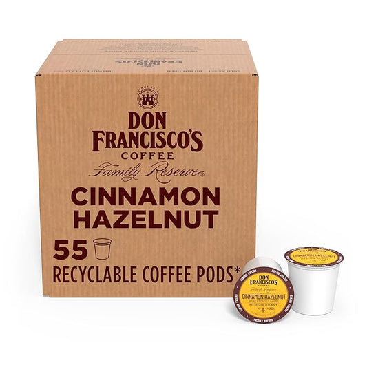 Don Francisco's Cinnamon Hazelnut Medium Roast Coffee - 55 K-Cup Compatible Single-Serve Pods - 100% Arabica - Compatible with Keurig Brewers