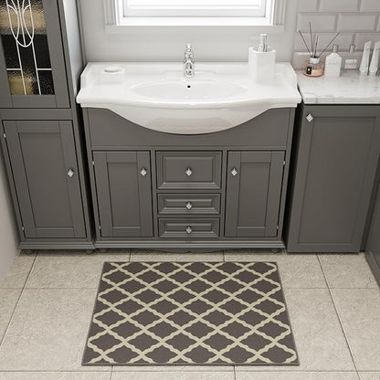 Ottomanson Rugs for Entryway 2'3" x 3' Non Slip Trellis Small Area Rugs Durable Front Door Mat Rug Stain Resistant Entrance Rugs for Bathroom Kitchen Bedroom & Living Room, Gray