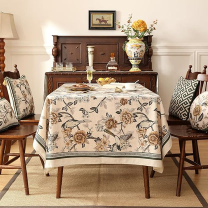 Designer Vintage Linen Square Table Cloth,Floral and Bird Pattern Elegant Tablecloths,Fall Wrinkle Resistant Home Decor Tablecloth for Dining Kitchen Party Christmas,67"*67"-Murad A