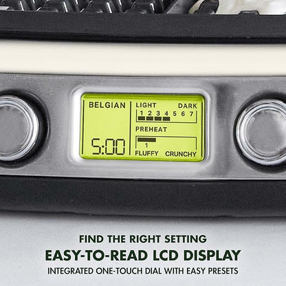 GreenPan Elite 4-Square Belgian & Classic Waffle Maker,Healthy Ceramic Nonstick Dishwasher Safe Plates, Adjustable Shade/Crunch Control, Wont Overflow, Easy Cleanup Breakfast, PFAS-Free, White