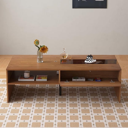 Coffee Table with LED Lights, 51" Modern Rectangular Living Room Center Table with Storage Shelves & Hidden Compartment, Stylish Tea Table for Apartment, Home, Office