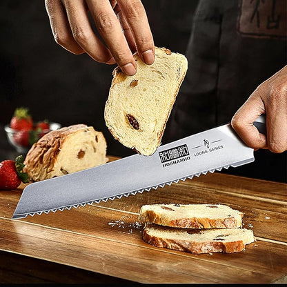 Bread Knife 8 inch, Japanese High Carbon Stainless Steel Serrated Bread Knife, Professional Bread Cutting Knife for Homemade Bread