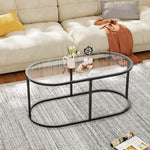 Load image into Gallery viewer, Coffee Table Black Glass Coffee Tables for Living Room, Oval Table Center Table with Sturdy Metal Frame,Modern Tempered Glass Accent Tables for Bedroom Home Office