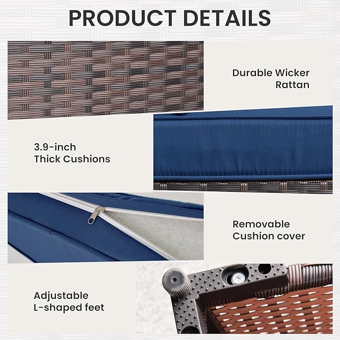 10 Pieces Outdoor Patio Furniture Set Outdoor Furniture Patio Sectional Sofa Conversation Set w/ETL Approved 45" Gas Outdoor Fire Table & Coffee Table, Swivel Rocking Chair Navy.