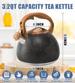 Load image into Gallery viewer, Whistling Tea Kettle Stovetop, Tea Pots for Stove Top Food Grade Stainless Steel with Wood Pattern Handle, 3.2Quart (Black)