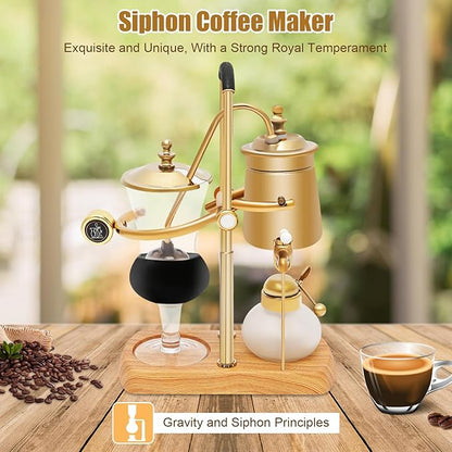 JOMCYDM Balance Syphon Coffee Maker Elegant Unique Belgian Machine for Coffee and Tea Easy to Clean Integrated Filter Gold Accents Decorative Design Best Tasting Coffee Espresso Brewer