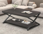 Load image into Gallery viewer, HSH Gray Coffee Table for Living Room, Minimalist Rectangle Center Table with Storage Shelf，Industrial Dark Wood and Metal Cocktail Tea Table, Office Simple 2 Tier Display Coffee Table, 47 Inch