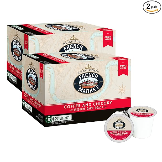 French Market Coffee & Chicory Medium-Dark Roast Single Serve Coffee Pods, 12ct Box (Pack of 2)