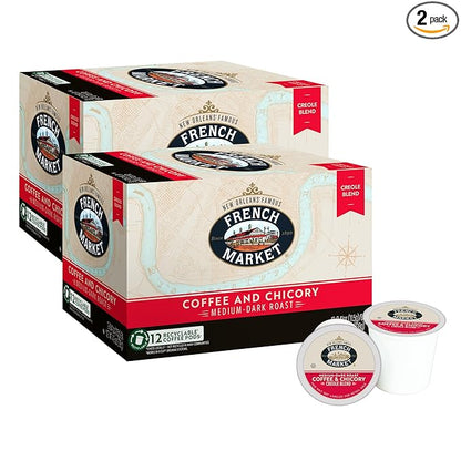 French Market Coffee & Chicory Medium-Dark Roast Single Serve Coffee Pods, 12ct Box (Pack of 2)