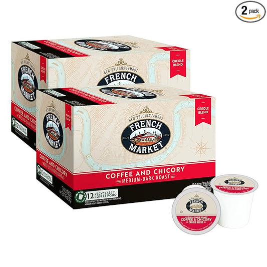 French Market Coffee & Chicory Medium-Dark Roast Single Serve Coffee Pods, 12ct Box (Pack of 2)