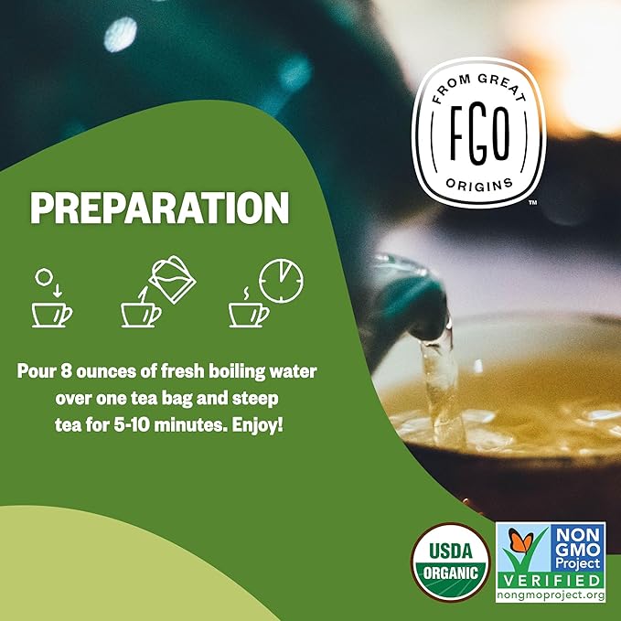 FGO Organic Lemon Balm Tea, 100 Count, Eco-Conscious Herbal Tea Bags, Resealable Bag, Caffeine Free, Packaging May Vary (Pack of 1)