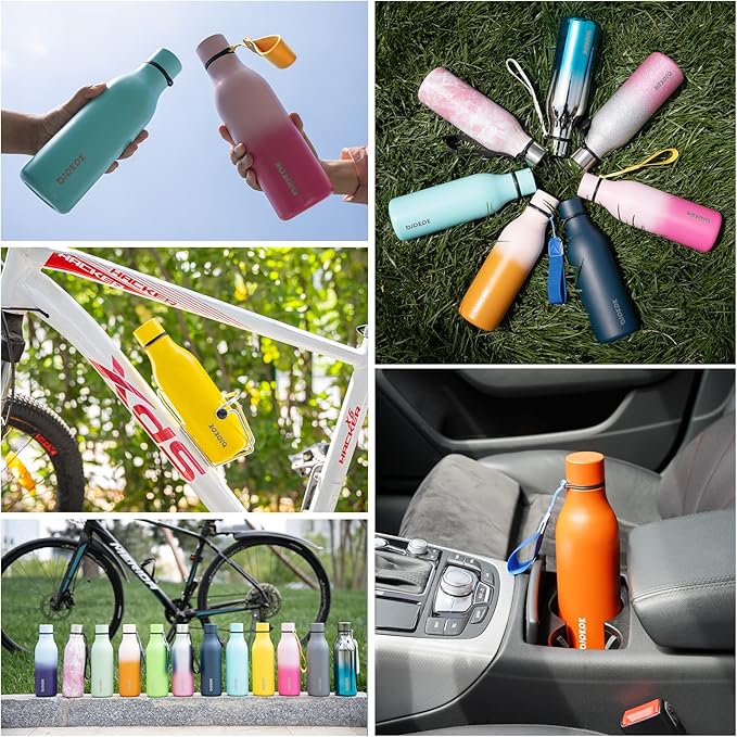 BJPKPK Insulated Water Bottles, 18 oz Stainless Steel Metal Water Bottle with Strap, BPA Free Leak Proof Jugs, Mugs, Flasks, Reusable Thermal Flasks for Sports & Travel, Orange