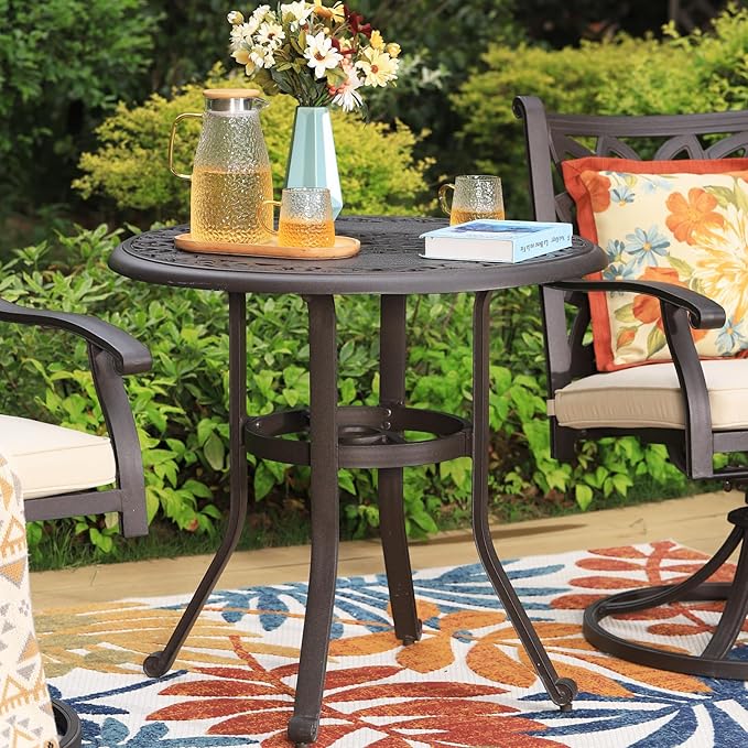 PHI VILLA 32 in Cast Aluminum Patio Outdoor Bistro Round Dining Table with Frosted Surface