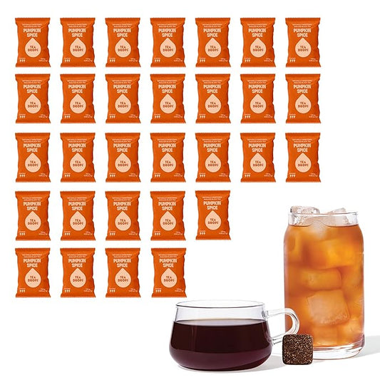 Tea Drops 30 Bulk Pack Organic Pumpkin Spice Bagless Tea - Loose Leaf, Lightly Sweetened, On-The-Go. Plastic-Free - Iced or Hot