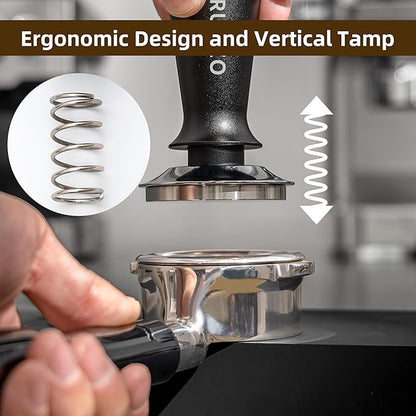 53mm Coffee Espresso Tamper，Premium Barista Coffee Press with Calibrated Spring Loaded WDT Tool，100% Stainless Steel Flat Base Tamper for Espresso Coffee Machine Fits