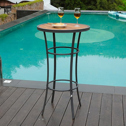 Bar Height Patio Table, 40-Inch Outdoor Pub Table Bistro Table with Wooden-Like Table Top & Metal Frame