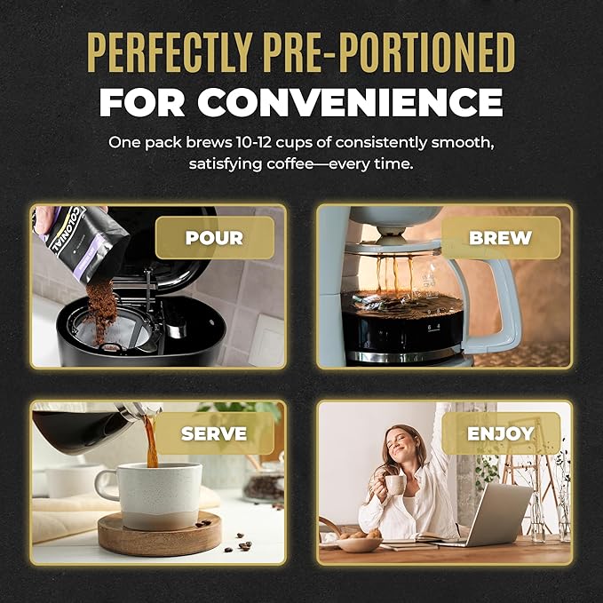 Colonial Coffee 12 Count Single Pot Coffee Packets – Assorted Variety Pack, Medium & Dark Roast Blends | Pre-Measured Frac Packs for 12 Cup Maker | Bulk Ground Gourmet Coffee for Home & Office